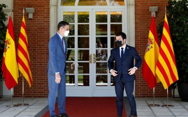Pedro Sánchez y Pere Aragonès durante su encuentro en Moncloa Pedro Sánchez y Pere Aragonès durante su encuentro en Moncloa