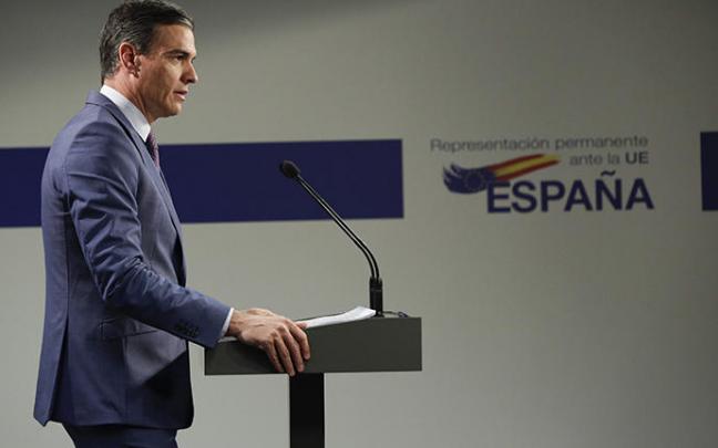 Sánchez, en la rueda de prensa posterior a la reunión del Consejo Europeo.