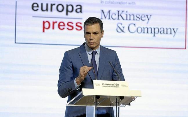 El presidente del Gobierno español, Pedro Sánchez, ayer en el foro Generación de Oportunidades. Foto: E.P. El presidente del Gobierno español, Pedro Sánchez, ayer en el foro Generación de Oportunidades. Foto: E.P.