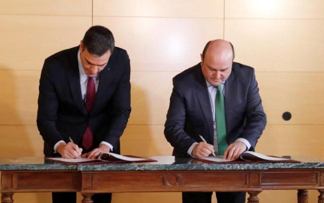 Pedro Sánchez y Andoni Ortuzar en la firma del pacto de investidura Pedro Sánchez y Andoni Ortuzar en la firma del pacto de investidura