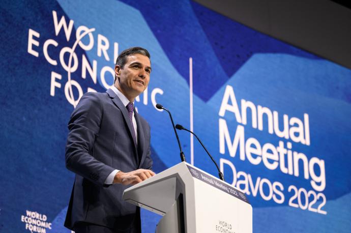 Pedro Sánchez durante su intervención en la reunión anual del Foro Económico de Davos.