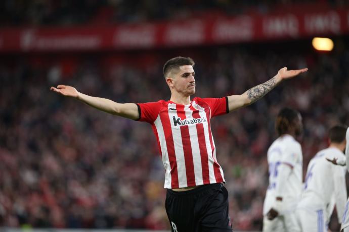 Sancet celebra el gol que marcó ante el Real Madrid