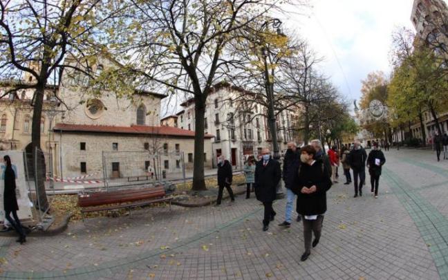 Miembros de la Comisión de Urbanismo visitan el Paseo de Sarasate durante las catas en el arbolado.