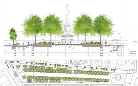 Alzado de la reurbanización del Paseo de Sarasate en Pamplona.