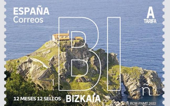 Panorámica de San Juan de Gaztelugatxe recogida en el sello. Panorámica de San Juan de Gaztelugatxe recogida en el sello.