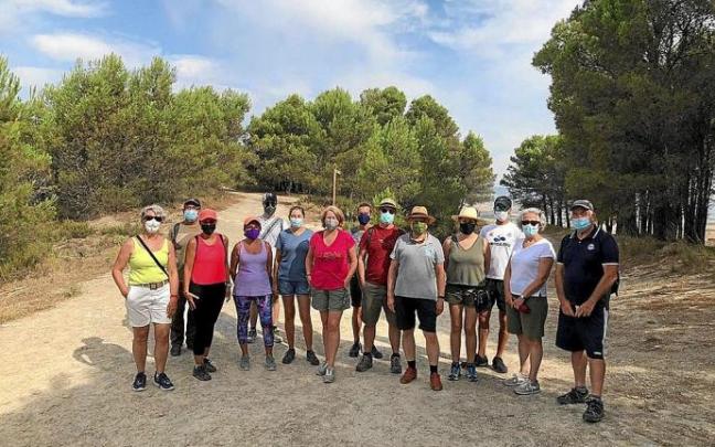 Integrantes de la ruta botánica de Laura González, en los pinares de Lerín. Fotos: A.L.