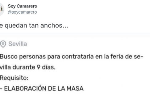 La oferta de trabajo publicada por @soycamarero.