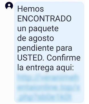 SMS fraudulento que suplanta a un servicio de paquetería.