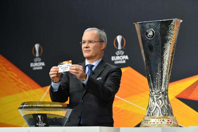 Imagen de un sorteo europeo previo, en la sede de la UEFA en Nyon.