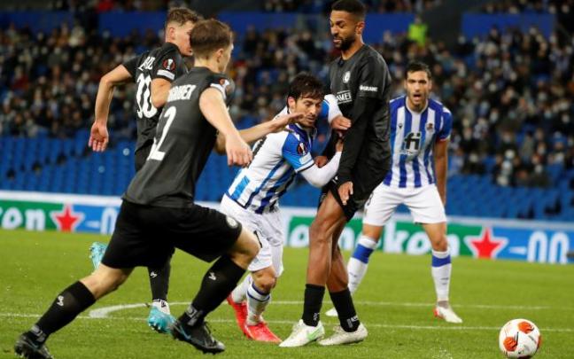 Imagen del partido disputado el jueves entre el Sturm Graz y la Real Sociedad.