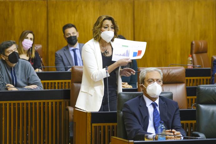 La secretaria general del PSOE-A, Susana Díaz, en el Pleno del Parlamento.
