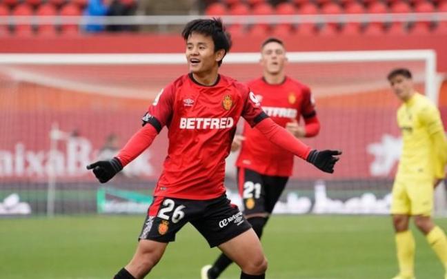 Take Kubo, durante un partido con el Mallorca esta temporada.