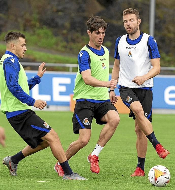 Illarramendi y Aritz, durante el entrenamiento del pasado martes.