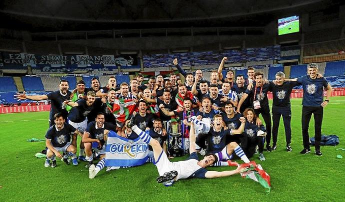 Los jugadores de la Real celebran el título copero conquistado el pasado 3 de abril. Foto: Real Sociedad