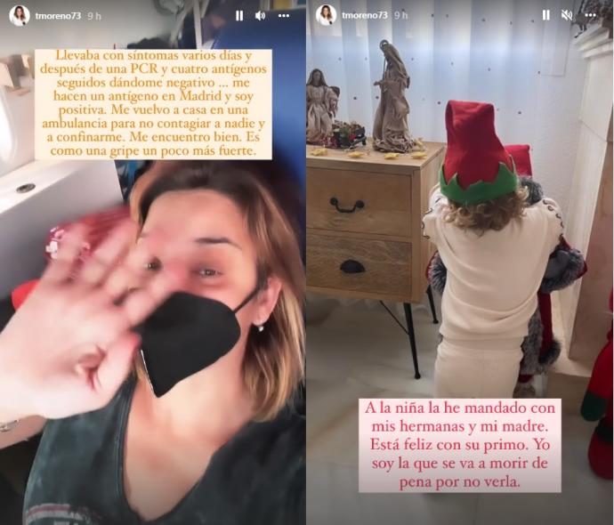 Toñi Moreno, trasladada en la ambulancia y su hija en casa, sus 'stories' en Instagram.