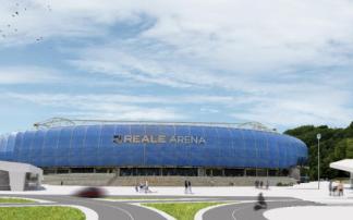 Imagen virtual de cómo quedará la parada del Topo en Anoeta, con dos edificios separados por unos cien metros.