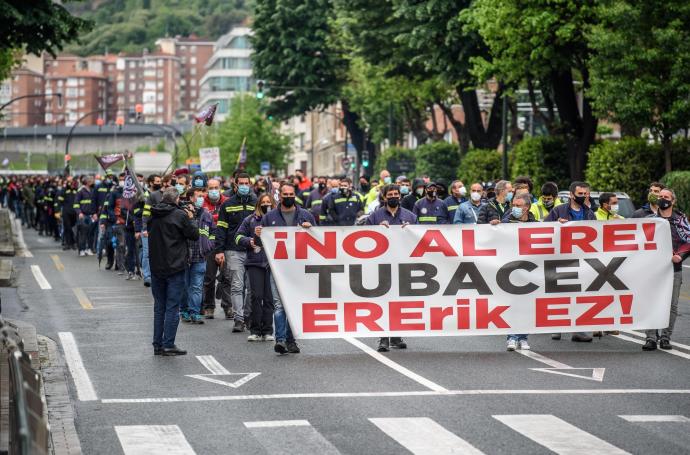 Trabajadores de Tubacex, en una protesta.
