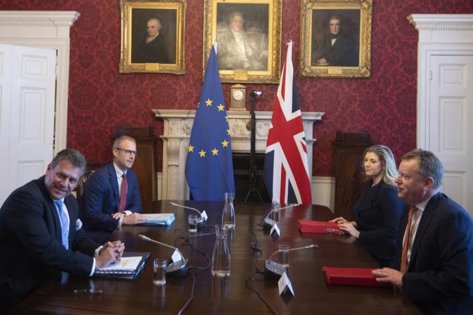 Imagen del encuentro mantenido este miércoles entre la UE y Reino Unido.