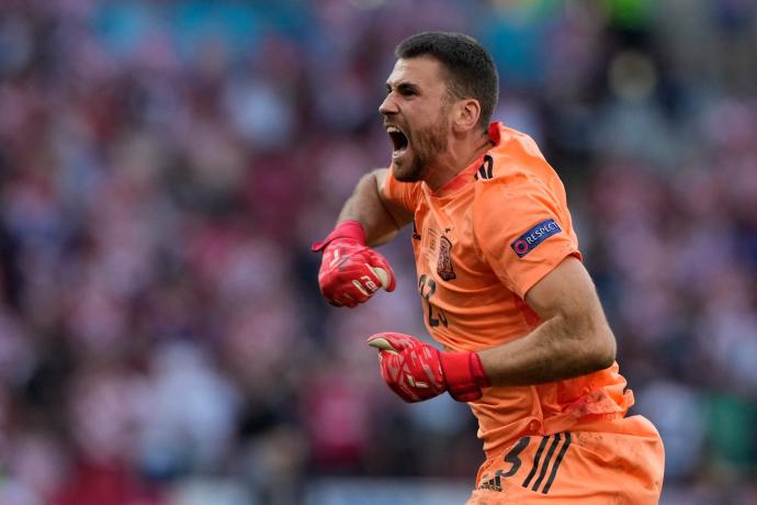 Unai Simón, en el partido ante Croacia.