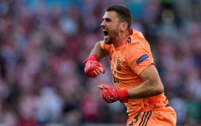 Unai Simón, en el partido ante Croacia. Unai Simón, en el partido ante Croacia.