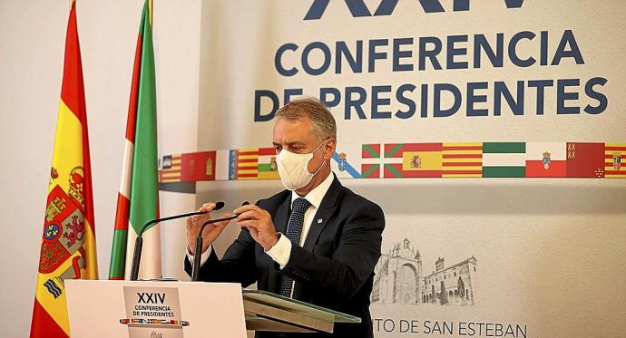 El lehendakari Iñigo Urkullu compareció al término de la reunión de trabajo de la XXIV Conferencia de Presidentes celebrada el pasado mes de julio en Salamanca. Foto: Efe