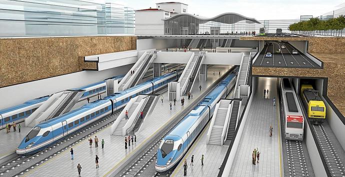 Recreación virtual sobre el diseño de la futura estación soterrada para la llegada de la alta velocidad a la capital alavesa. Foto: DNA