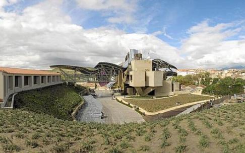 Paisaje de viñedo rodeando la icónica bodega de Marqués de Riscal, en Elciego. Foto: DNA