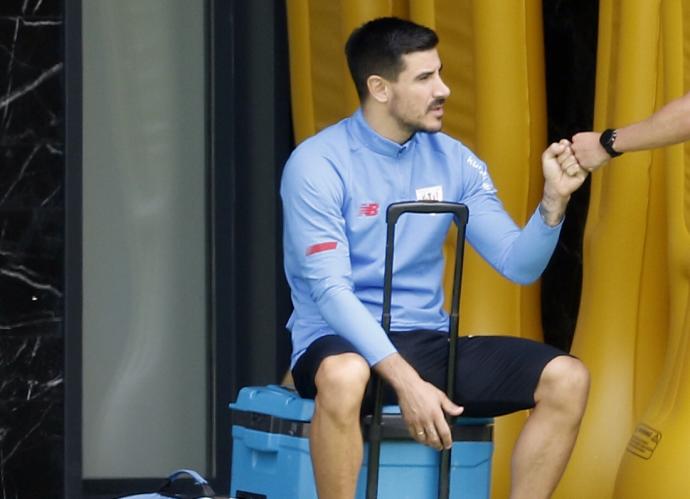 Yuri Berchiche, en uno de los últimos entrenamientos celebrados en Lezama, después de reincorporarse al grupo.