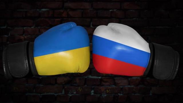 Representación de la lucha entre Ucrania y Rusia.