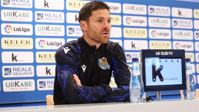 Xabi Alonso, en su rueda de prensa de hoy en Zubieta.