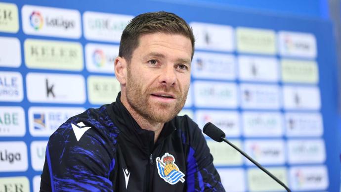 Xabi Alonso, en la rueda de prensa que ofrecido en Zubieta.