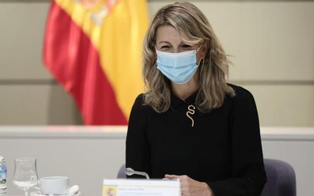 Yolanda Díaz, durante una reunión para la derogación de la reforma laboral. Yolanda Díaz, durante una reunión para la derogación de la reforma laboral.