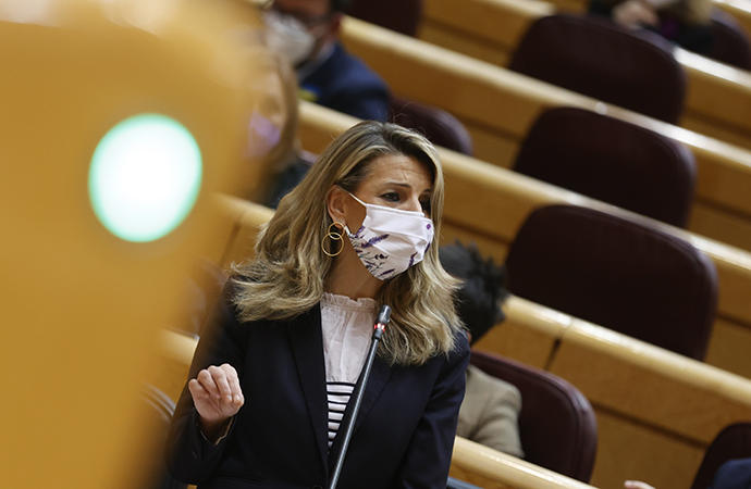 Yolanda Díaz durante una intervención en el Senado.