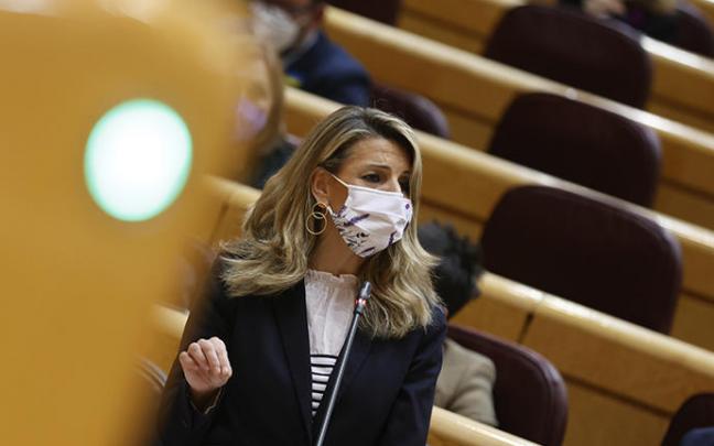 Yolanda Díaz durante una intervención en el Senado.