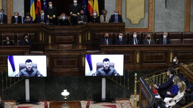 Zelenski, durante su intervención en el Congreso.