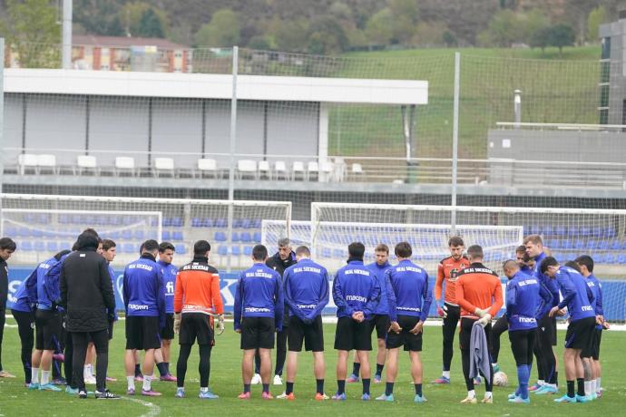 Entrenamiento de la Real, este viernes, en Zubieta